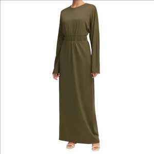 Veiled Collection Jersey Maxi Dress Size XL Adelynn Barwing Khaki Green Pockets